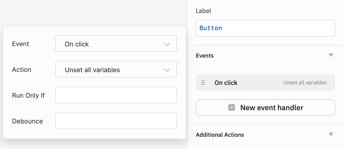 ToolJet - Action reference -Unset variable