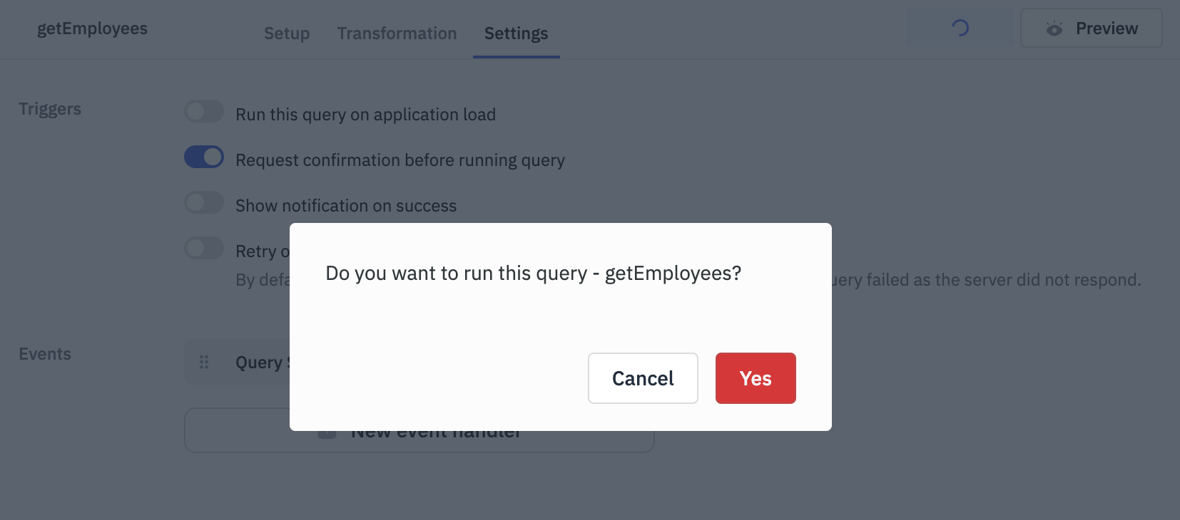 App Builder: confirmation dialog