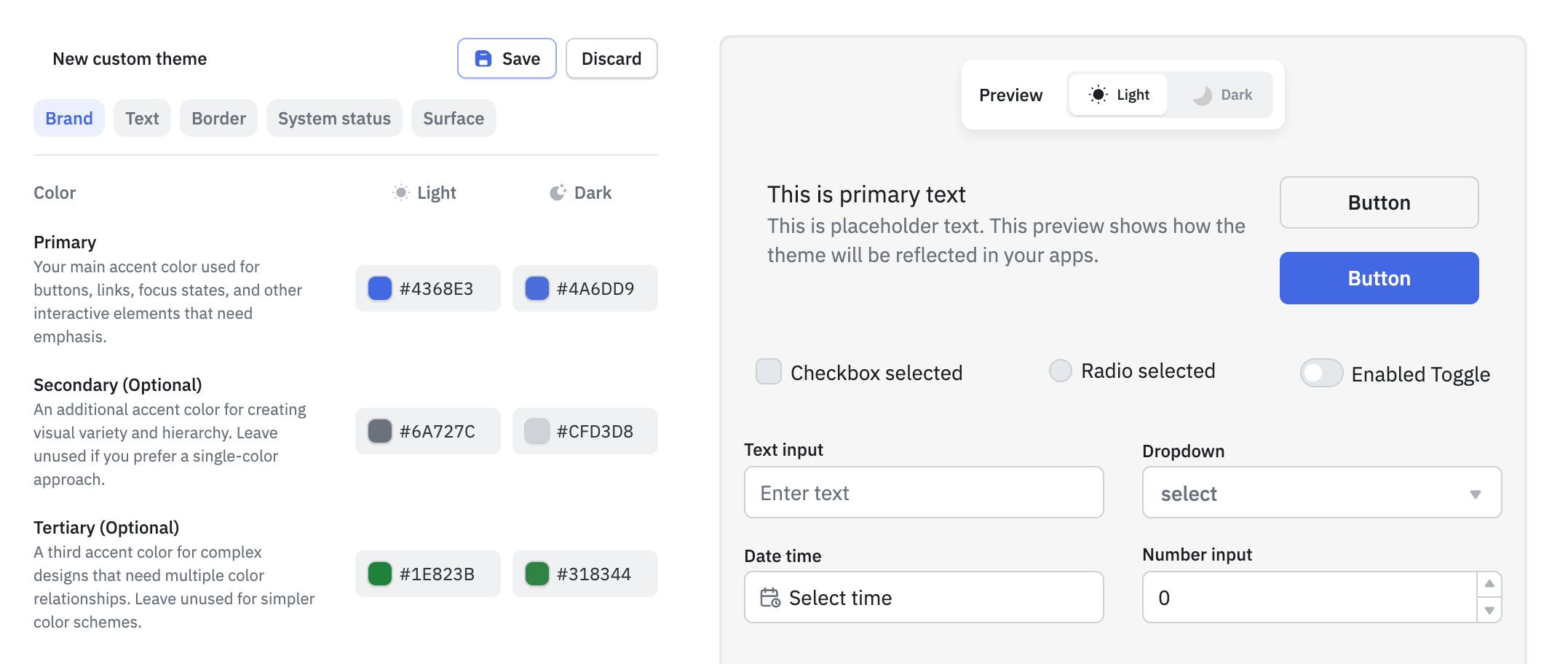 Configure custom theme