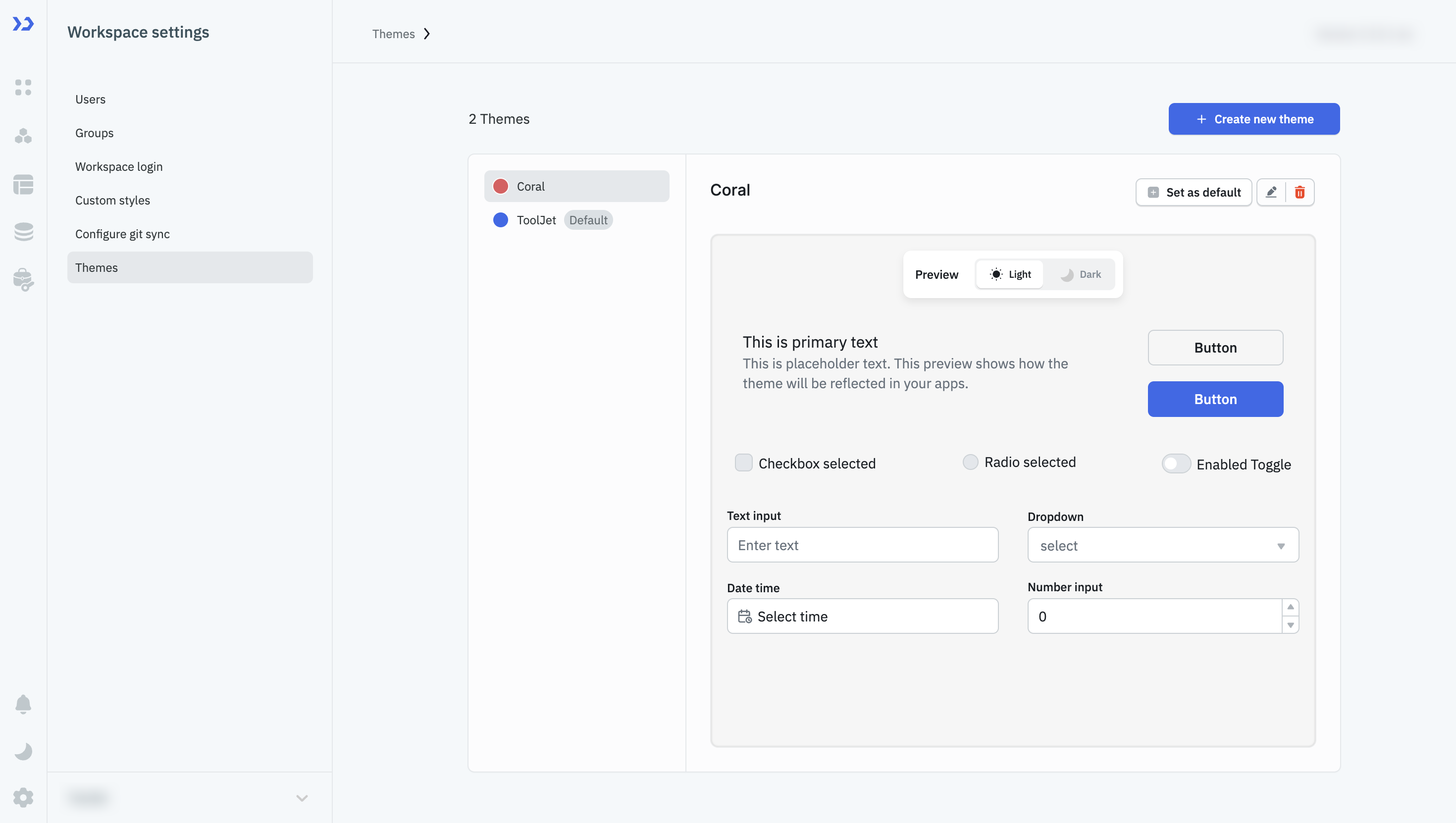 Configure custom theme