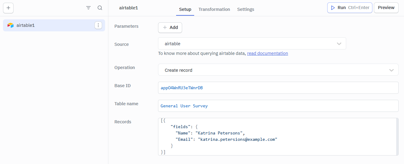 Airtable Create Record Query