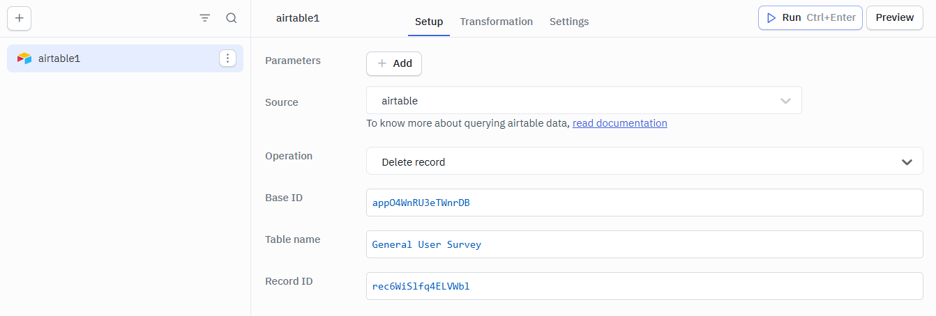 Airtable Delete Record Query
