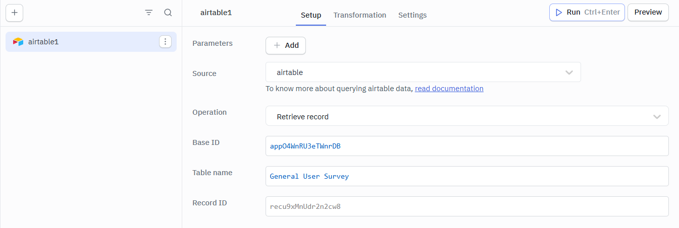 Airtable Retrieve Record Query