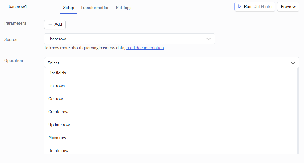 Query Operations of Baserow