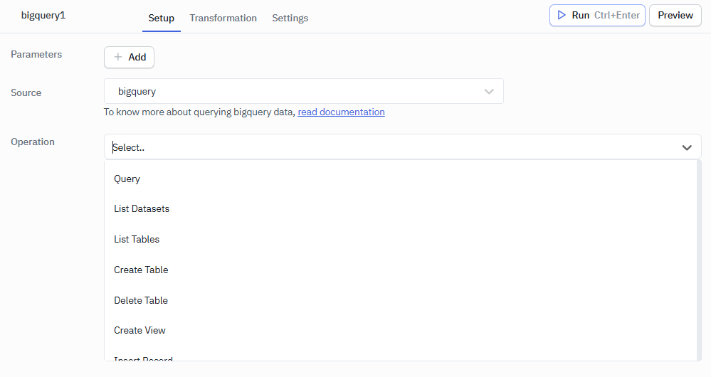 Bigquery list all operations