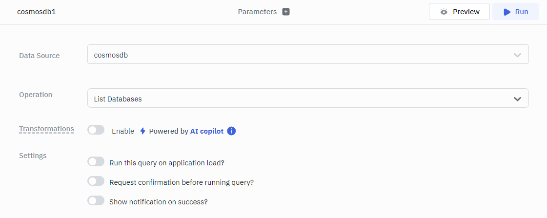 ToolJet - Data source - CosmosDB