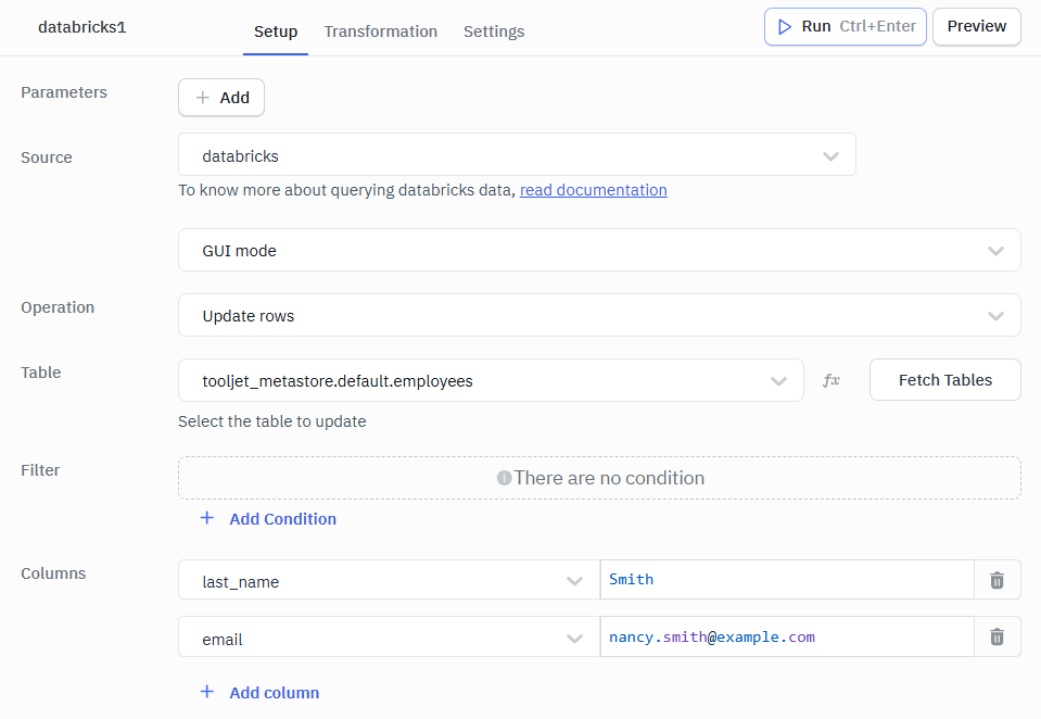 Databricks Update Rows GUI