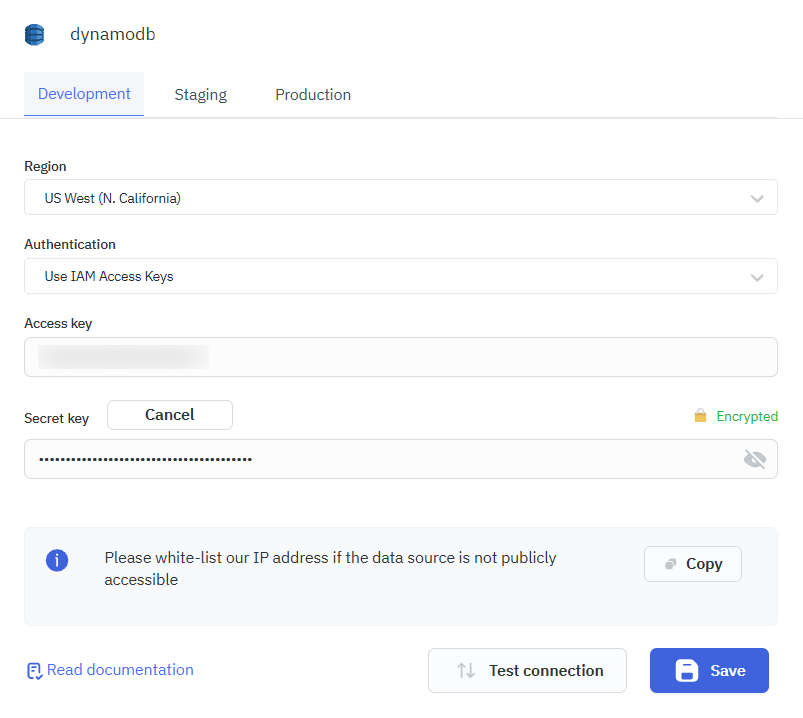 DynamoDB data source connection