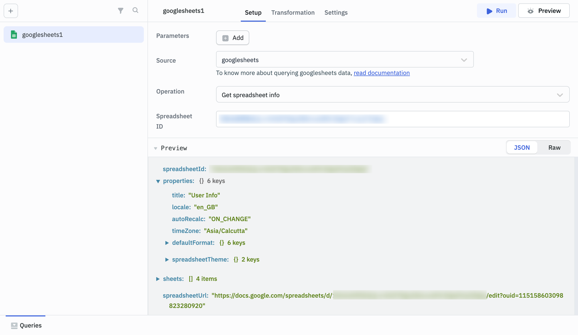google sheets get info