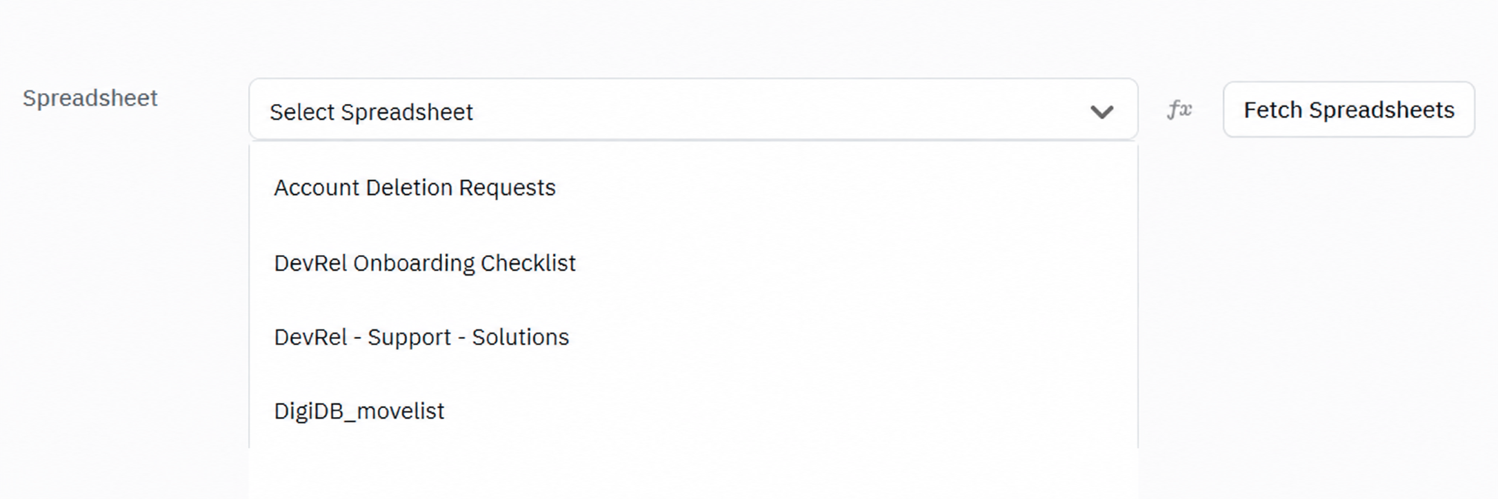 fetch spreadsheet button in query builder