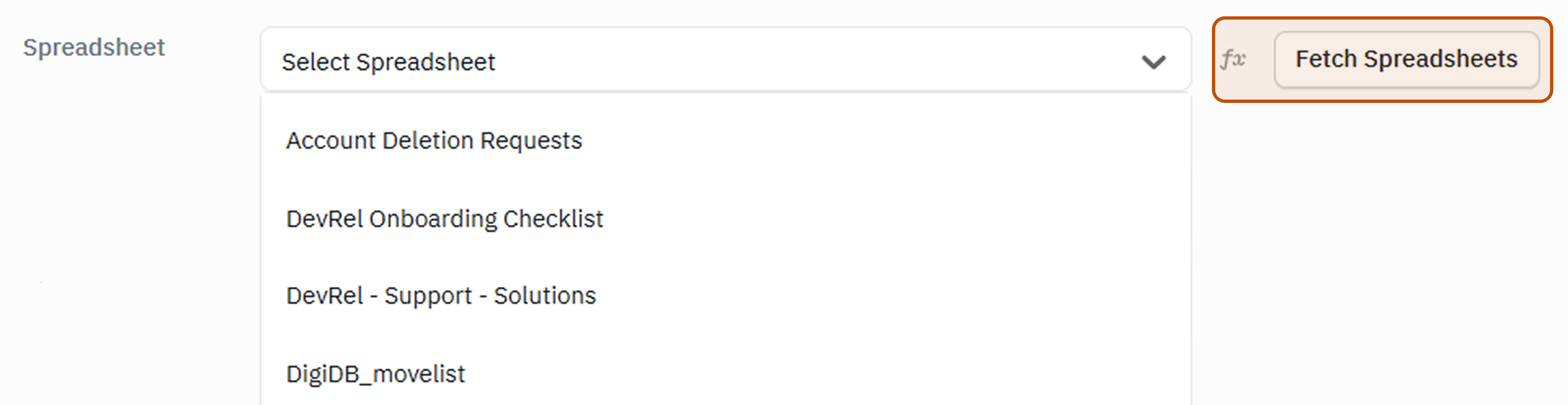 fetch spreadsheet button in query builder