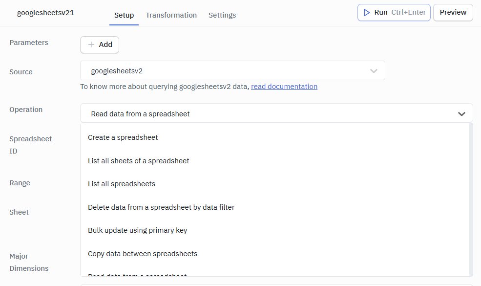 Google Sheets2.0  Supported Operations