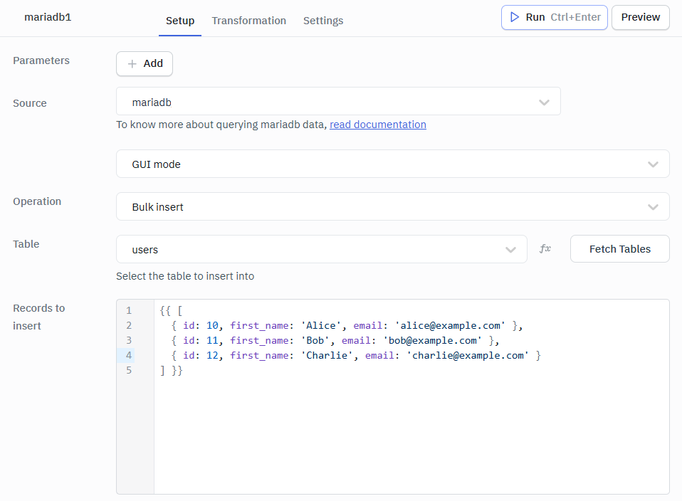 Mariadb bulk insert gui mode