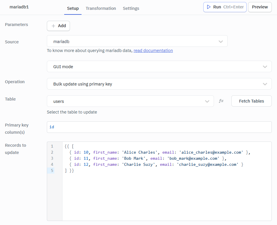 Mariadb bulk update gui mode