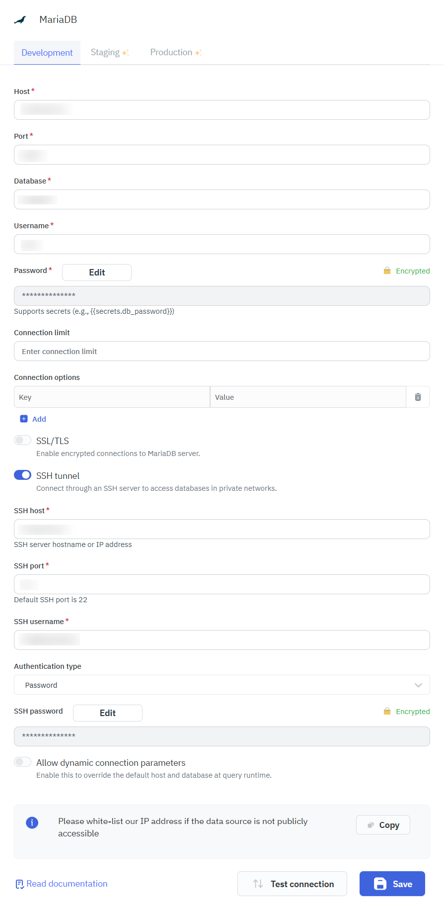 MariaDB data source connection