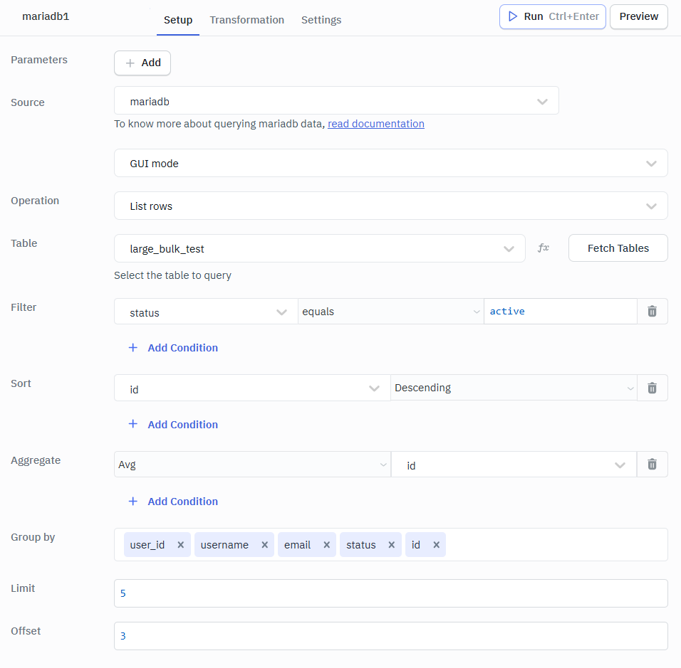 MariaDB list row gui mode