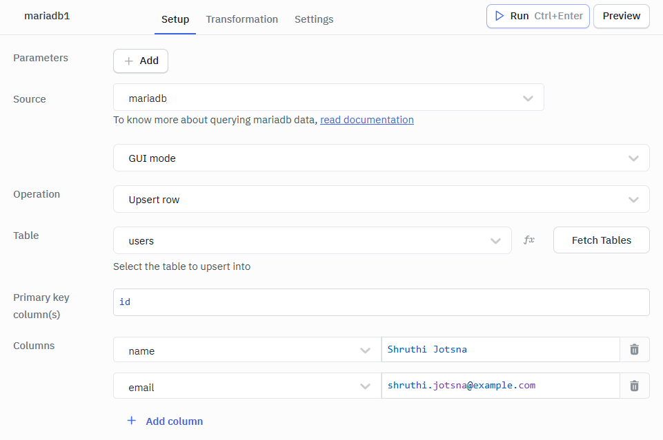 Mariadb upsert row gui mode