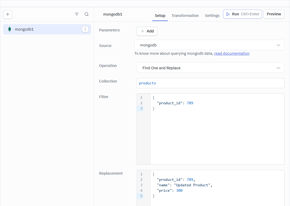 ToolJet - Mongo DB Find One and Replace