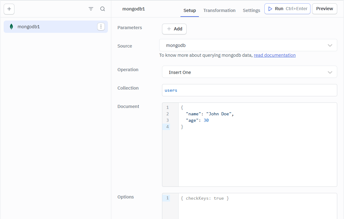ToolJet - Mongo DB Insert One