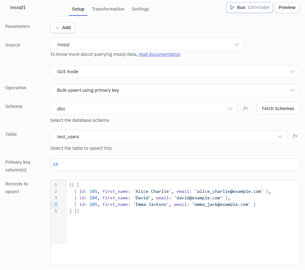 MSsql bulk upsert gui mode