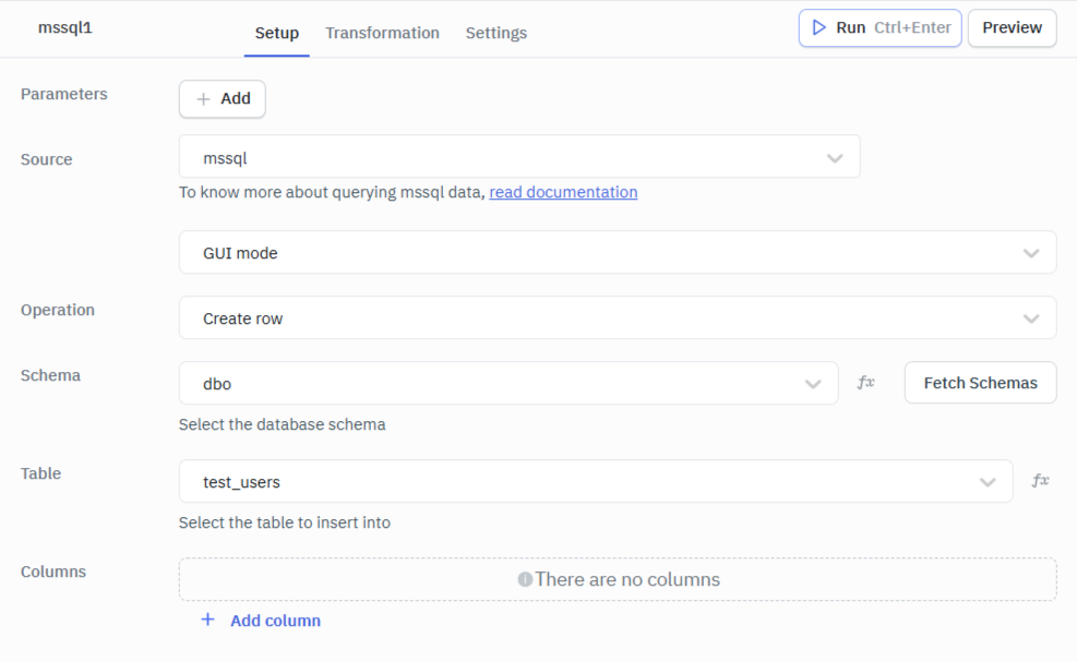MSsql create row gui mode