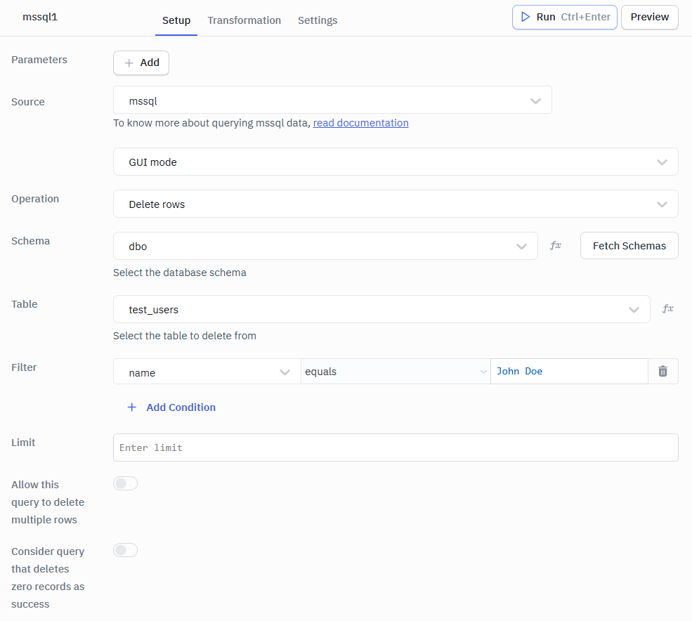 MSsql delete row gui mode