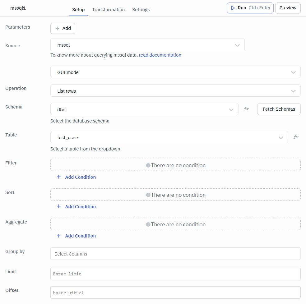 MSsql list row gui mode