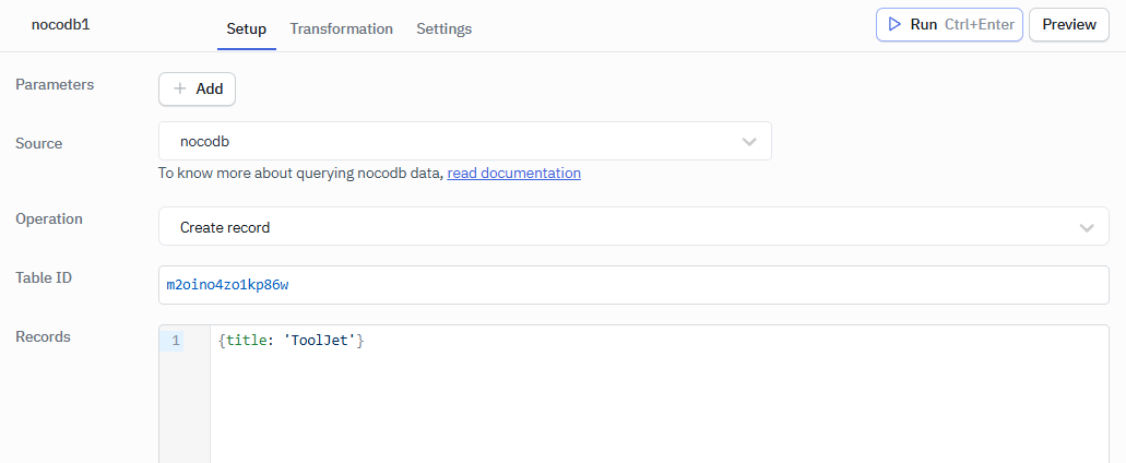 NocoDB Create Record