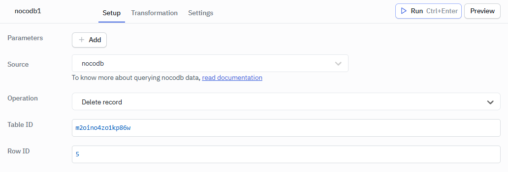 NocoDB Delete Record