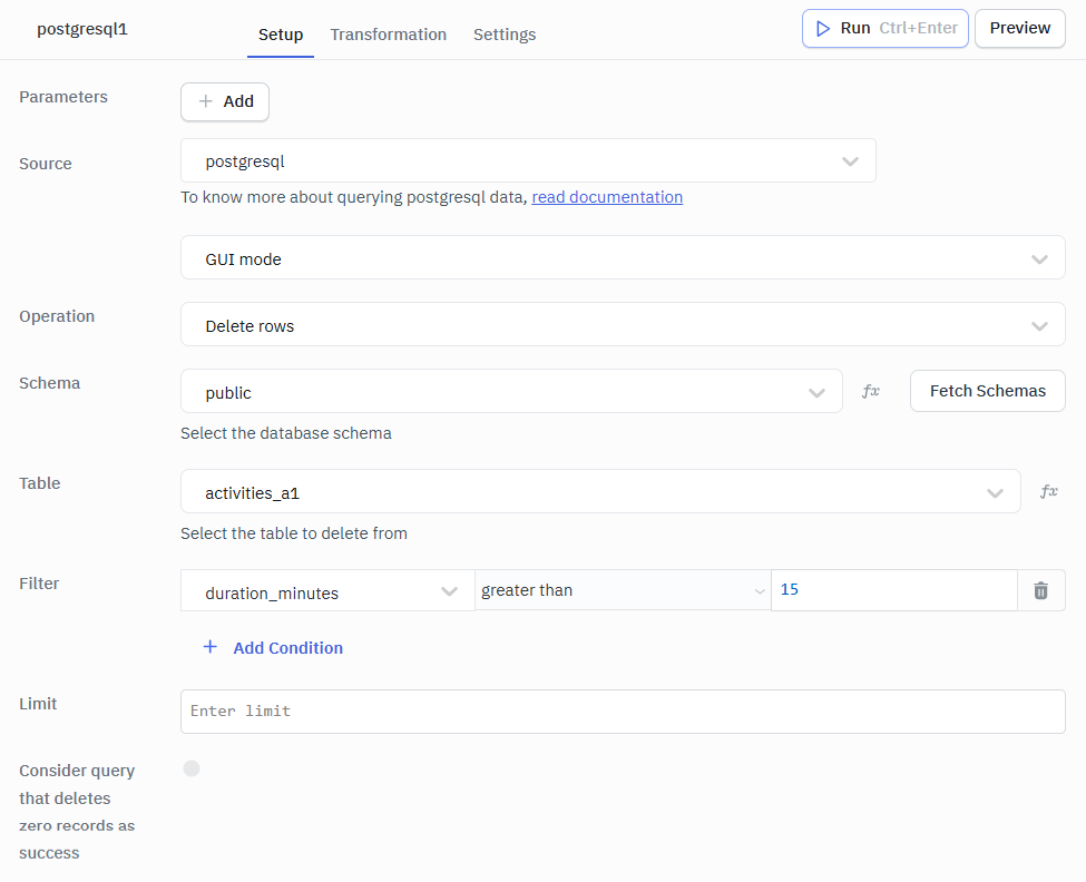 Delete Rows GUI Postgresql