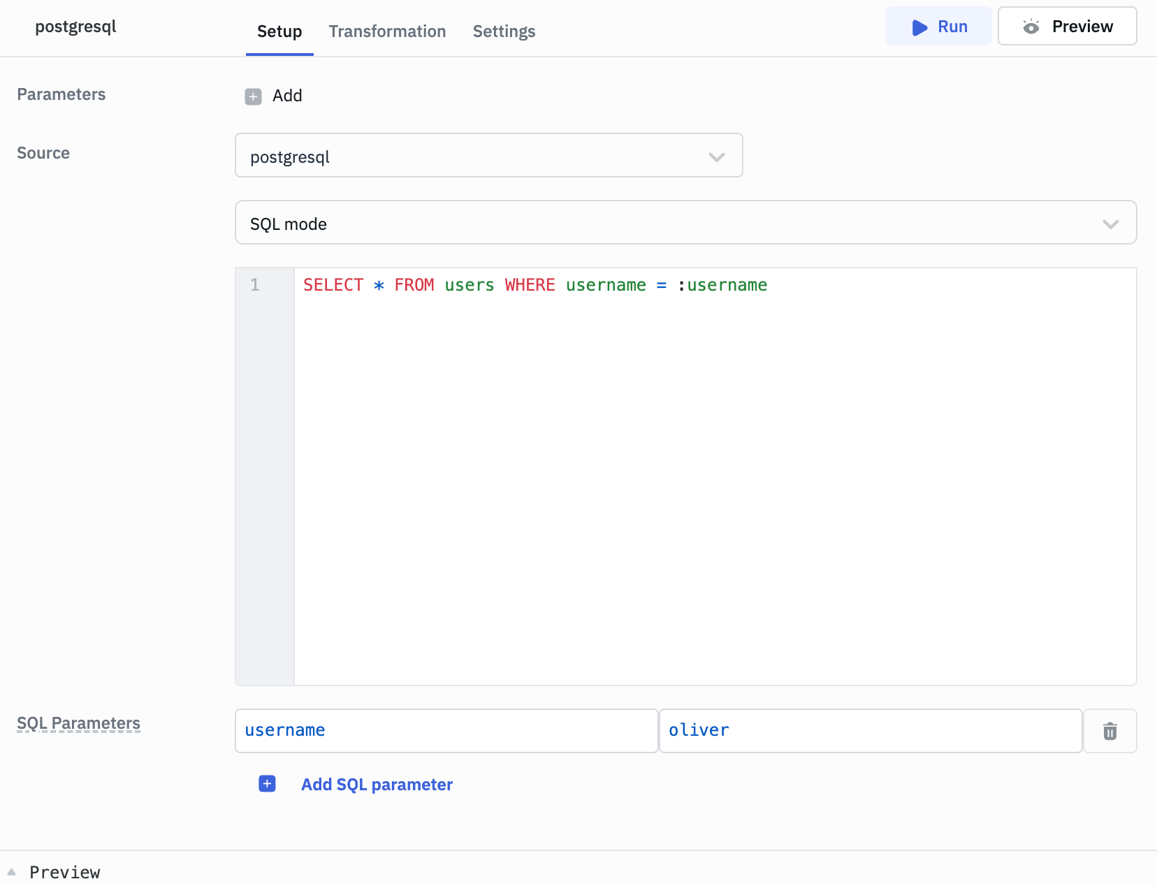 Postgresql parameterized SQL queries