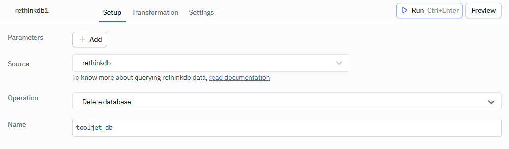 RethinkDB Create Database Operation
