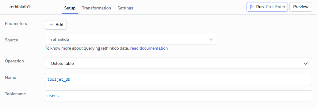 RethinkDB Create Database Operation