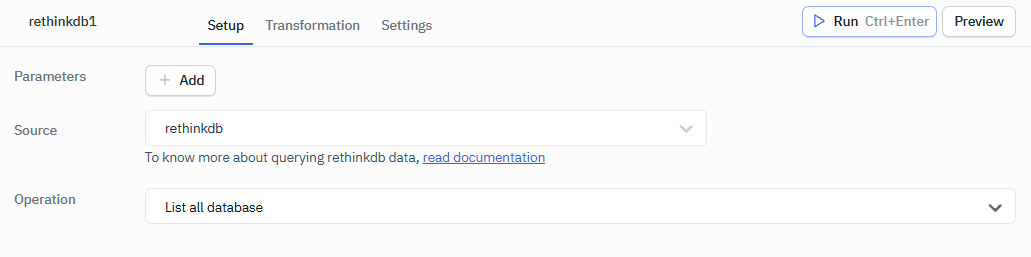 RethinkDB Create Database Operation