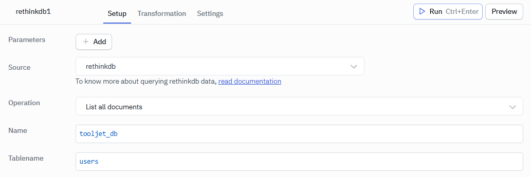 RethinkDB Create Database Operation