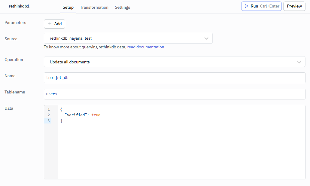 RethinkDB Create Database Operation