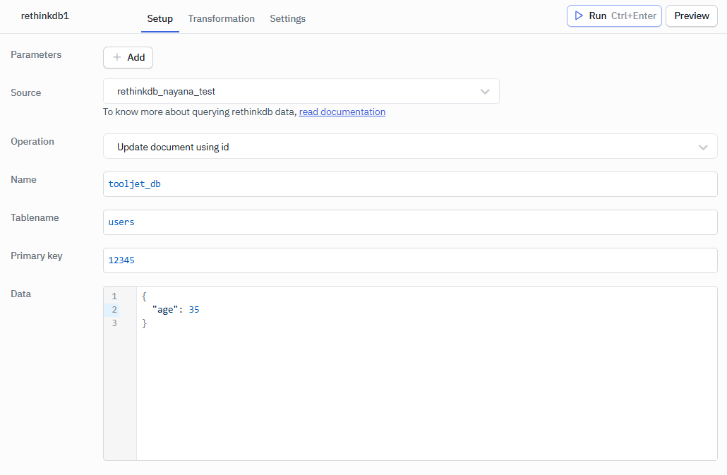 RethinkDB Create Database Operation