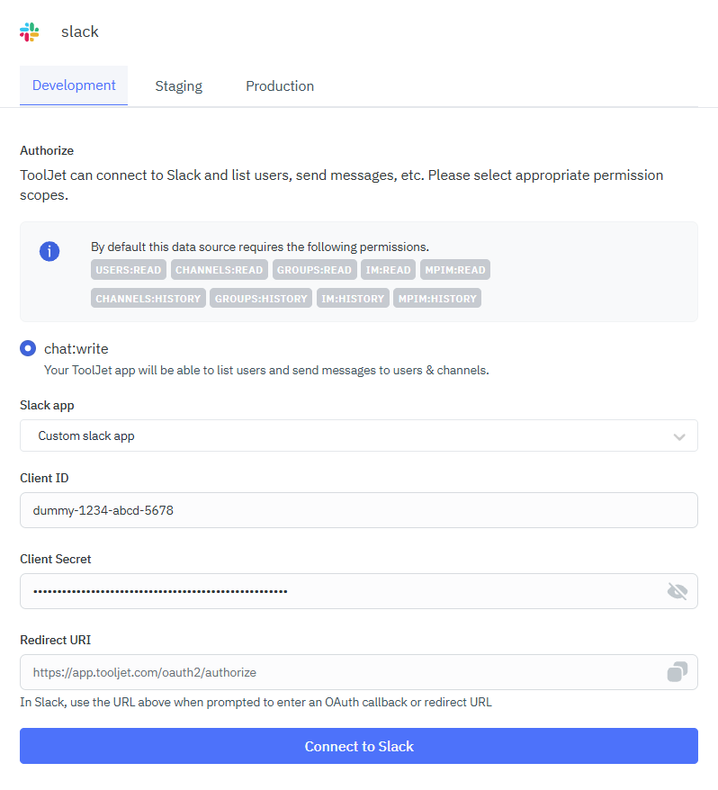 Slack datasource: ToolJet
