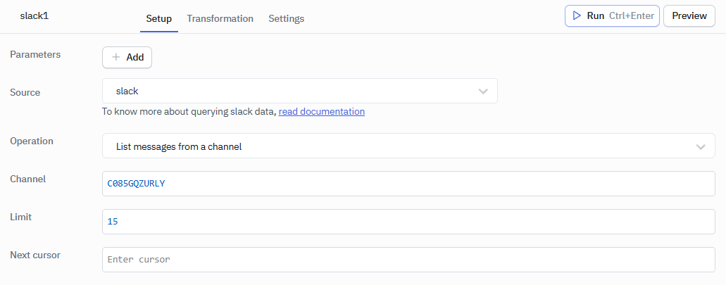 Slack datasource: ToolJet