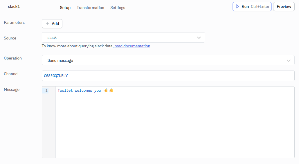 Slack datasource: ToolJet
