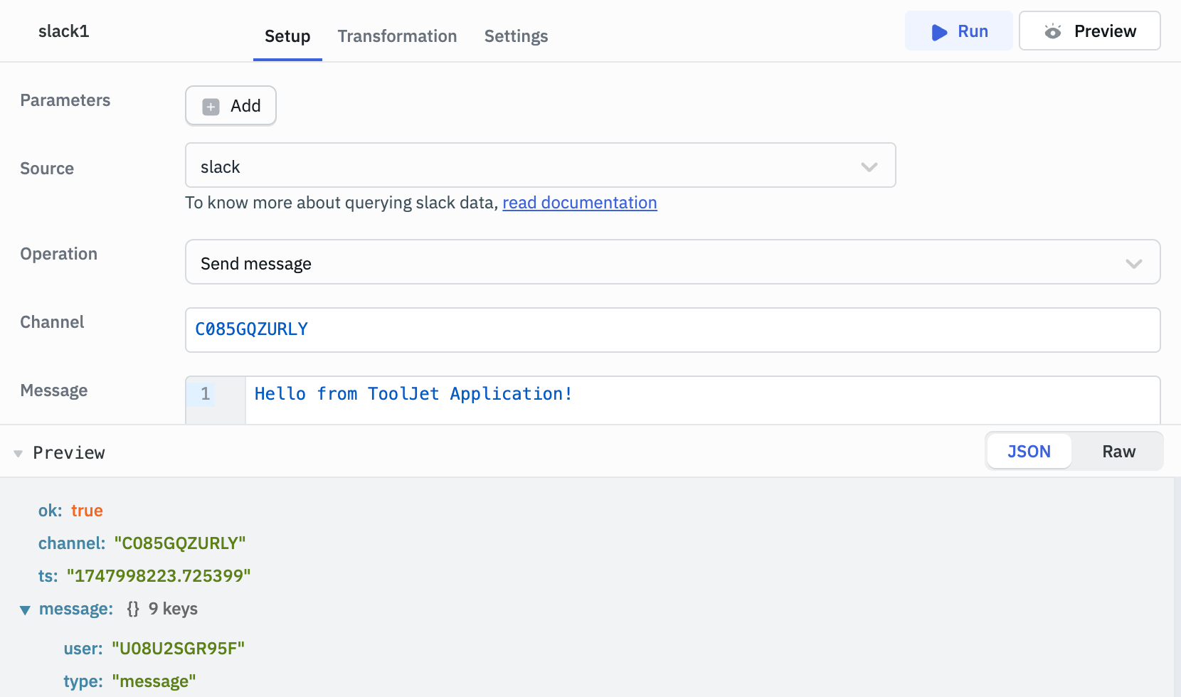 Slack datasource: ToolJet