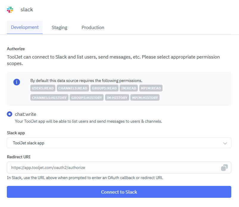 Slack datasource: ToolJet