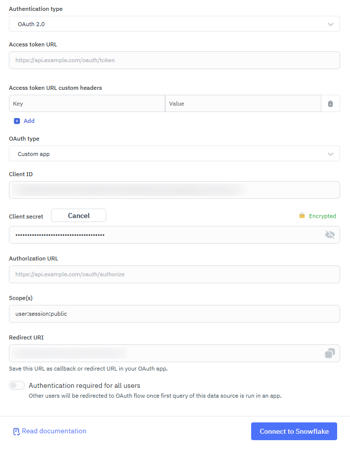 ToolJet - Snowflake connection