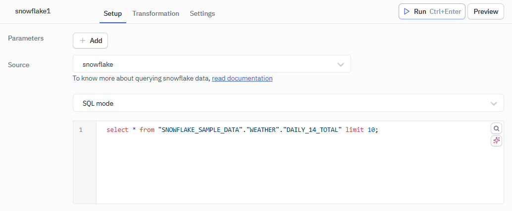 ToolJet - Snowflake query