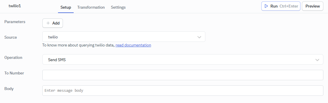 ToolJet - Data source - Twilio