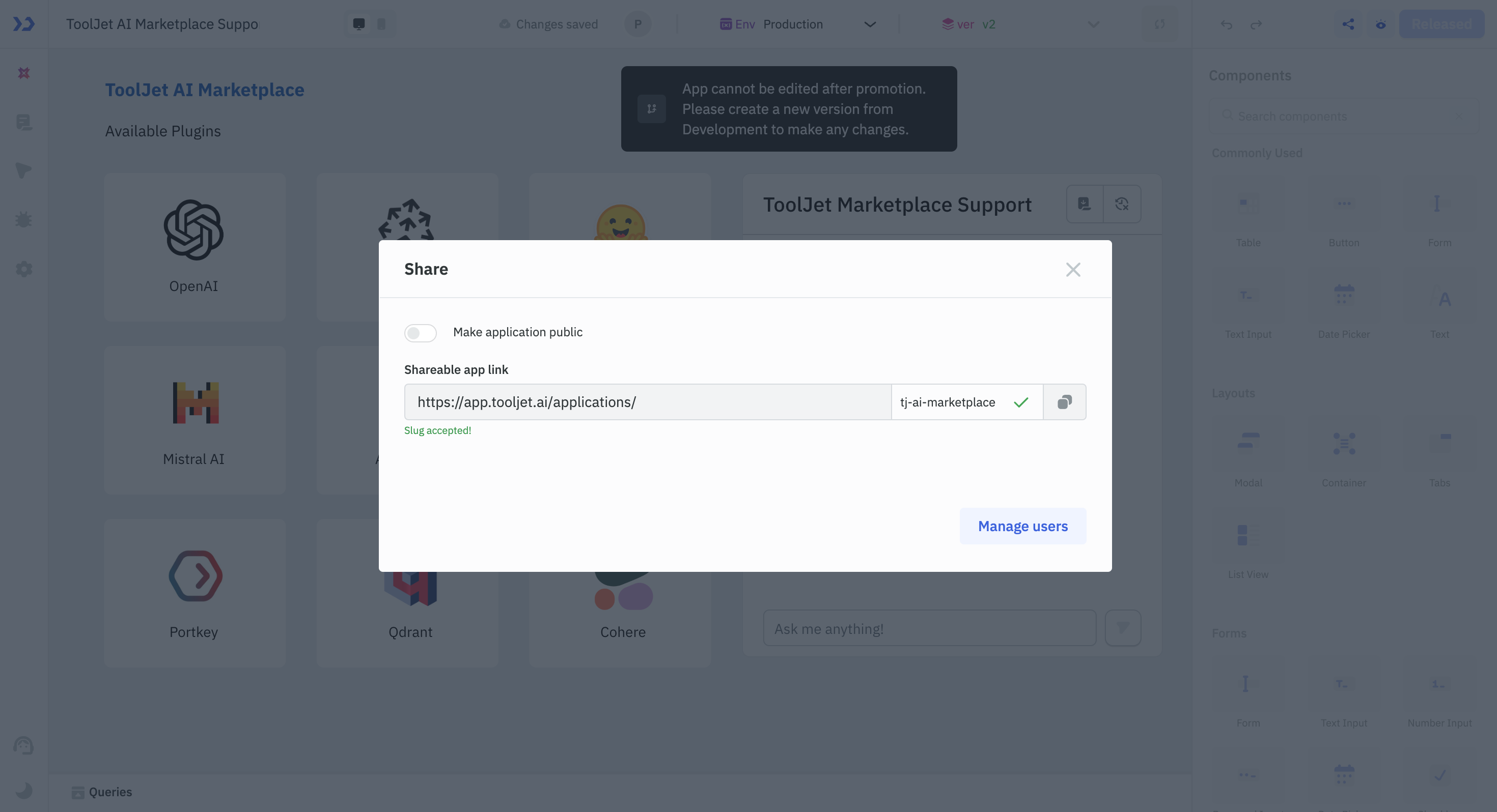 Share Application Modal