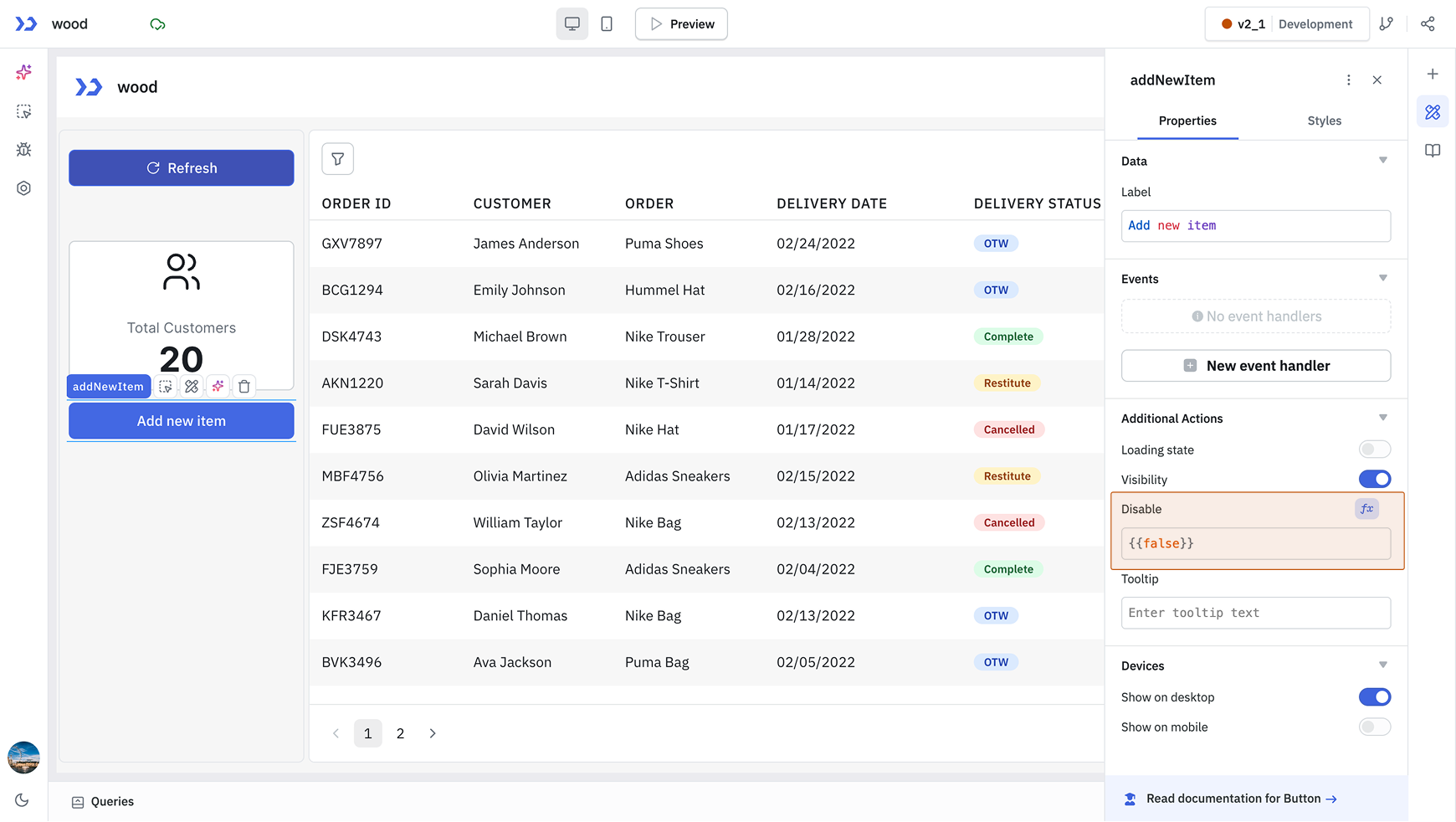 Properties of button