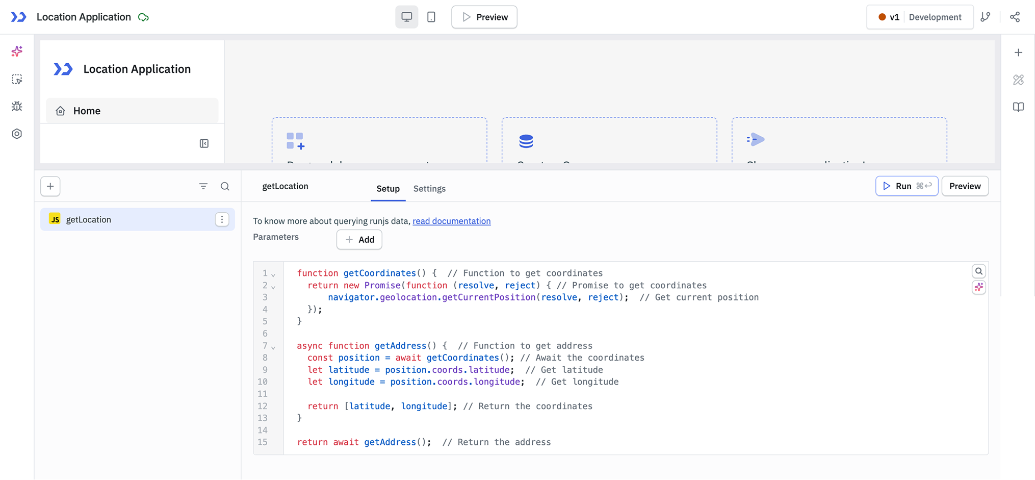 RunJS Query: getLocation