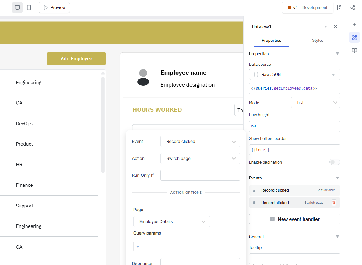 Add event handler to switch page