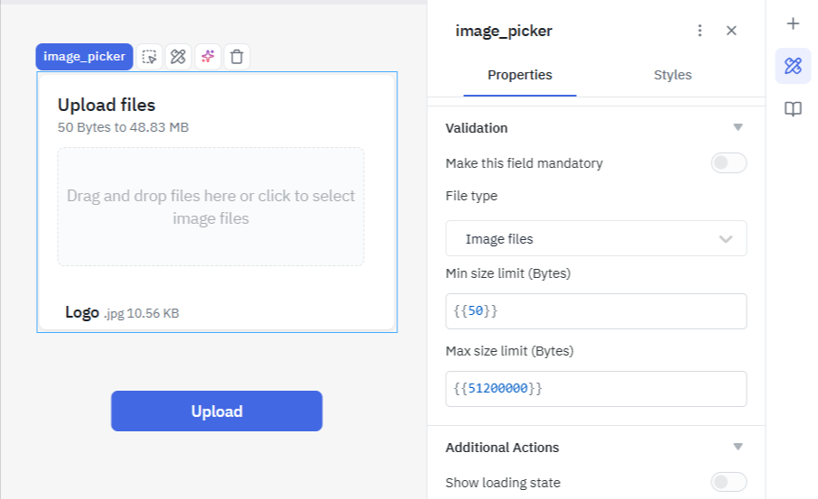 Uploaded Files using a filepicker